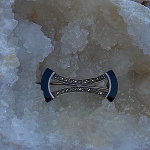 Vintage Sterling Silver with Marcasites & Onyx? Brooch Pin